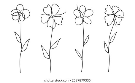 A creative collection of abstract floral illustrations drawn in a single-line technique. Ideal for contemporary artwork, branding, and sophisticated decorative projects.