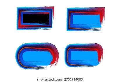 Una colección creativa de rectángulos de trazo de pincel de acrílico rojo y azul abstracto y marcos redondeados. Cada forma cuenta con una textura de pintura vívida y estilo pintado a mano, ideal para Anuncios, carteles.