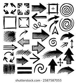 Creative collection of doodle arrows and other basic elements on white background