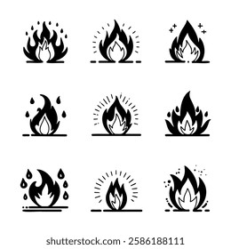 Creative collection of elegant and modern fire icons on a white background