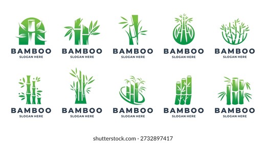 kreativ der sammlung grüne bambusbaum logos. Baum Bambus hinterlässt vertikale Wachstum Design Element Vektor Inspiration.