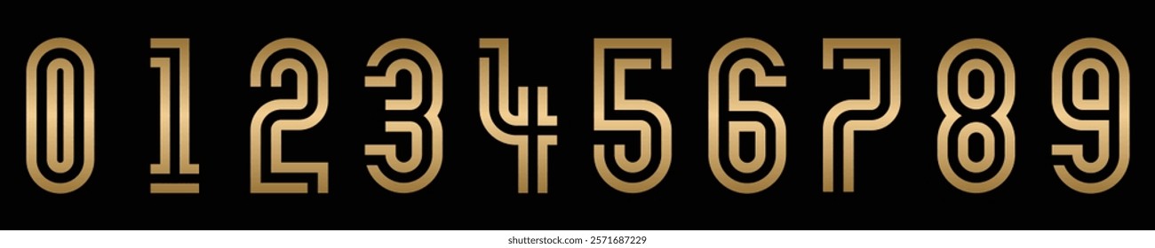 creative collection of number 1 to 10 logo designs. vector illustration with gold numbers and black background, abstract numbers