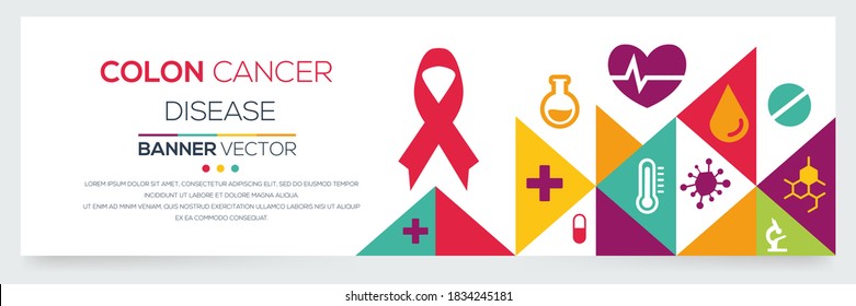 Creative (Colon cancer) disease Banner Word with Icons ,Vector illustration.	
