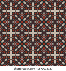 Creative color abstract geometric pattern in beige red black, vector seamless, can be used for printing onto fabric, interior, design, textile.