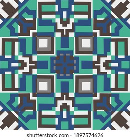 Creative color abstract geometric pattern in white black blue green, vector seamless, can be used for printing onto fabric, interior, design, textile, pillow. tiles.