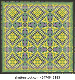 Creative color abstract geometric pattern in yellow violet blue, vector seamless, can be used for printing onto fabric, interior, design, textile. Frame.
