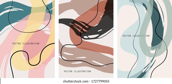 Creative color doodle art header set with different shapes and textures. Collage. Vector Illustration