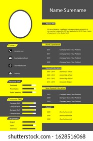 Creative and Color full CV Template. Black and Yellow Theme
