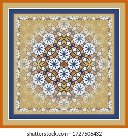 Creative color mandala pattern for decoration. Print for paper wallpaper, tiles, textiles, neckerchief. Scarf design. Frame.