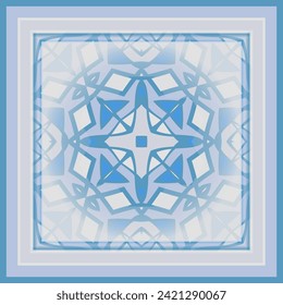 Creative color pattern in white blue for decoration. Print for paper wallpaper, tiles, textiles, neckerchief. Frame. Scarf design.