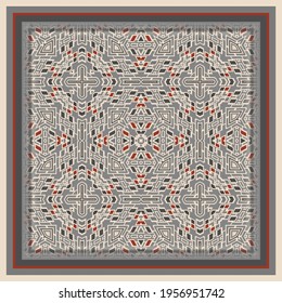Creative color pattern in white gray red for decoration. Print for paper wallpaper, tiles, textiles, neckerchief. Frame.