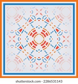 Creative color pattern  in white orange blue for decoration. Print for paper wallpaper, tiles, textiles, neckerchief. Scarf design. Frame.