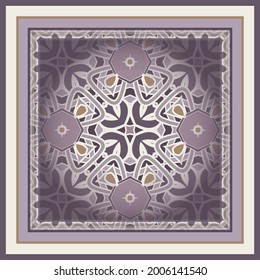Creative color pattern in white violet.Vector illustration. Use this pattern in the design of carpet, shawl, pillow, textile, ceramic tiles, surface. Frame.