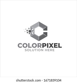 Creative of color pixels C letter logo design vector logotype for technology.