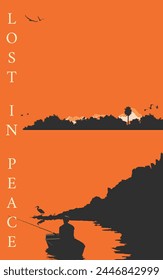 Creative color trendy minimalist vector cover design Lost and Found nature landscape orange color black silhouette designs for banner book cover poster