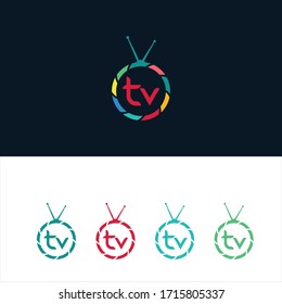 Plantilla de diseño de logotipo de TV en color creativo con varios colores.  