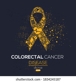 Creative (Colorectal Cancer) disease Banner Word with Icons ,Vector illustration.	