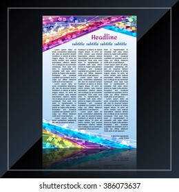 Creative Colored Business Flyer with Place for Text. Magazine Page, Brochure, Web Site Design with Ribbon Headline. Blue, Yellow, Grey, Green, Pink, Violet, Teal Color. Vector Illustration