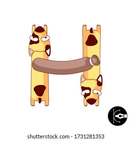 Creative colored cartoon dog and sausage vector alphabet.