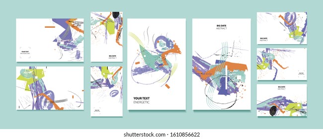 Creative colored Valentine's day card templates set. Collection of romantic invitations with gold abstraction background line color