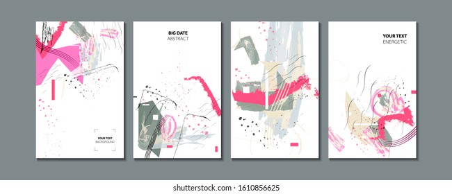 Creative colored Valentine's day card templates set. Collection of romantic invitations with gold abstraction background line color