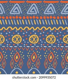 Creative and colorfu tribal pattern. Ornamental seamless ornament for fabrics, wallpapers, backgrounds, interior designs