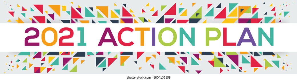 diseño de texto creativo colorido (plan de acción 2021), escrito en inglés, ilustración vectorial.