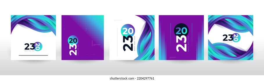Creative and Colorful 2023 Happy New Year Poster Set. Suitable, for Card, Banner, Poster, Flyer, Cover, and Social Media Post Template