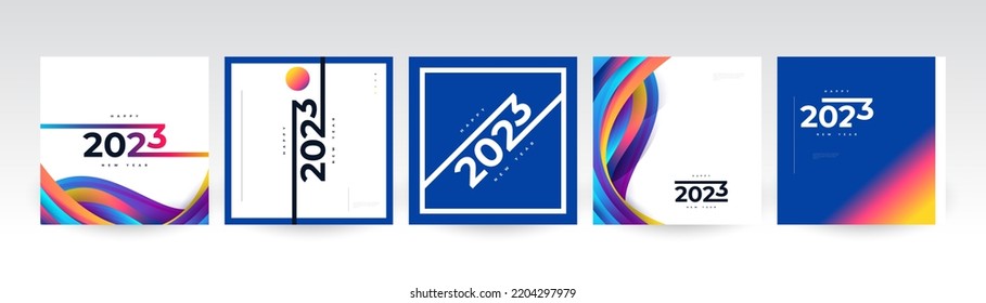 Creative and Colorful 2023 Happy New Year Poster Set. Suitable, for Card, Banner, Poster, Flyer, Cover, and Social Media Post Template