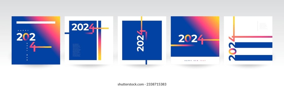 Creative and Colorful 2024 Happy New Year Poster Set. Suitable, for Card, Banner, Poster, Flyer, Cover, and Social Media Post Template