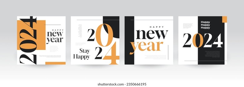 Creative and Colorful 2024 Happy New Year Poster Set. Suitable, for Card, Banner, Poster, Flyer, Cover, and Social Media Post Template