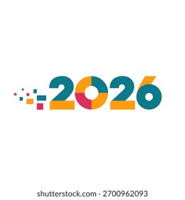 A creative and colorful 2026 typography design featuring abstract geometric shapes and modern color tones. Perfect for new year 2026 projects, posters, cards, and digital templates.