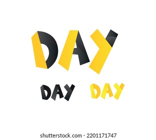 Creative colorful 3D front design vector of DAY for Title, Header, Lettering, Logo. Modern logo typography design for Funny entertainment, Active, Sport, Technology areas, Typeface.