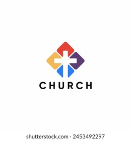 diseño de logo de la cruz de la iglesia abstracta colorida creativa. elegante, moderno, minimalista y sofisticado
