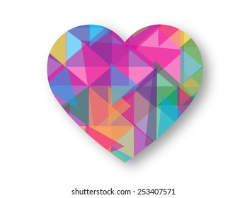 Creative Colorful Abstract EPS10 Vector Geometric Mosaic or Polygon Style Heart Illustration Isolated on White Background .  