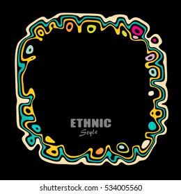 Creative colorful abstract frame in modern style with wavy stripes, rings and spots. Elegant wavy pattern. 
