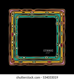 Creative colorful abstract frame in modern style with wavy stripes, rings and spots. Elegant wavy pattern. 