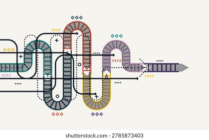 Creative colorful abstract ladder pathway with multiple arrows and symbols, representing growth, direction, and success in modern design.