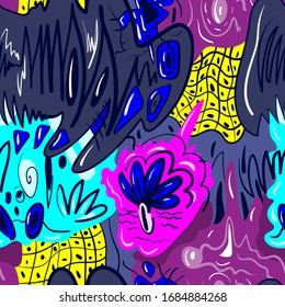 Creative colorful artwork. Frehand seamless pattern.
