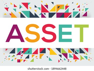 creative colorful (asset) text design, written in English language, vector illustration.	

