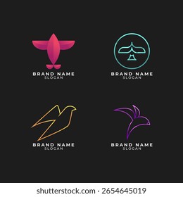 Coleção de logotipo de pássaro colorido criativo com gradiente. Design Moderno Minimalista de Estilo para Uso Empresarial e da Empresa