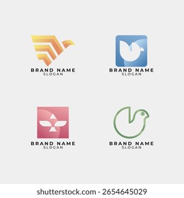 Creative Colorful Bird Logo Collection with Gradient. Style Minimalist Modern Design for Business and Company Use