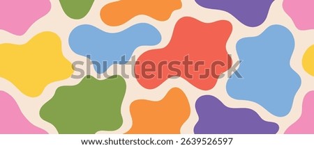Creative colorful  blob pattern. Seamless abstract design with rainbow shapes for fabric prints, wallpapers, and digital artwork.