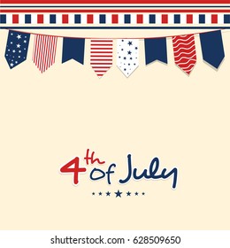 Creative colorful buntings decorated greeting card design for 4th of July, American Independence Day.