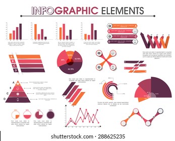 Creative colorful business infographic elements including pie chart, graph, statistical bar etc.