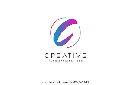 Creative Colorful C Brush Letter Logo Design.
