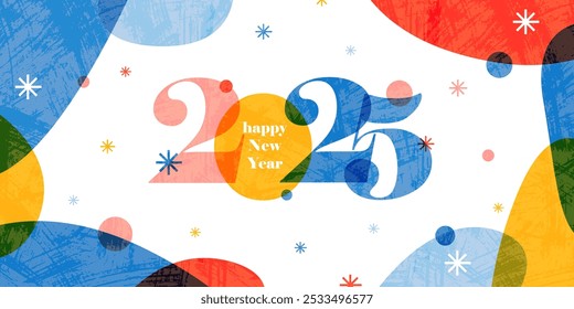 Creative colorful card, flyer, poster for 2025 New Year. Numbers design. Christmas greetings. Modern minimal flat style. Bright colors. 