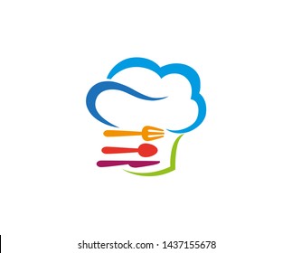 Creative Colorful Chef Hat Spoon Fork logo Vector Symbol Design Illustration