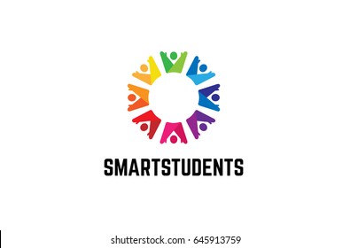 Creative Colorful Circle Happy Party Team Logo Design Symbol Vector Illustration