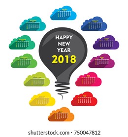creative colorful cloud shape new year 2018, calendar 2018 template design